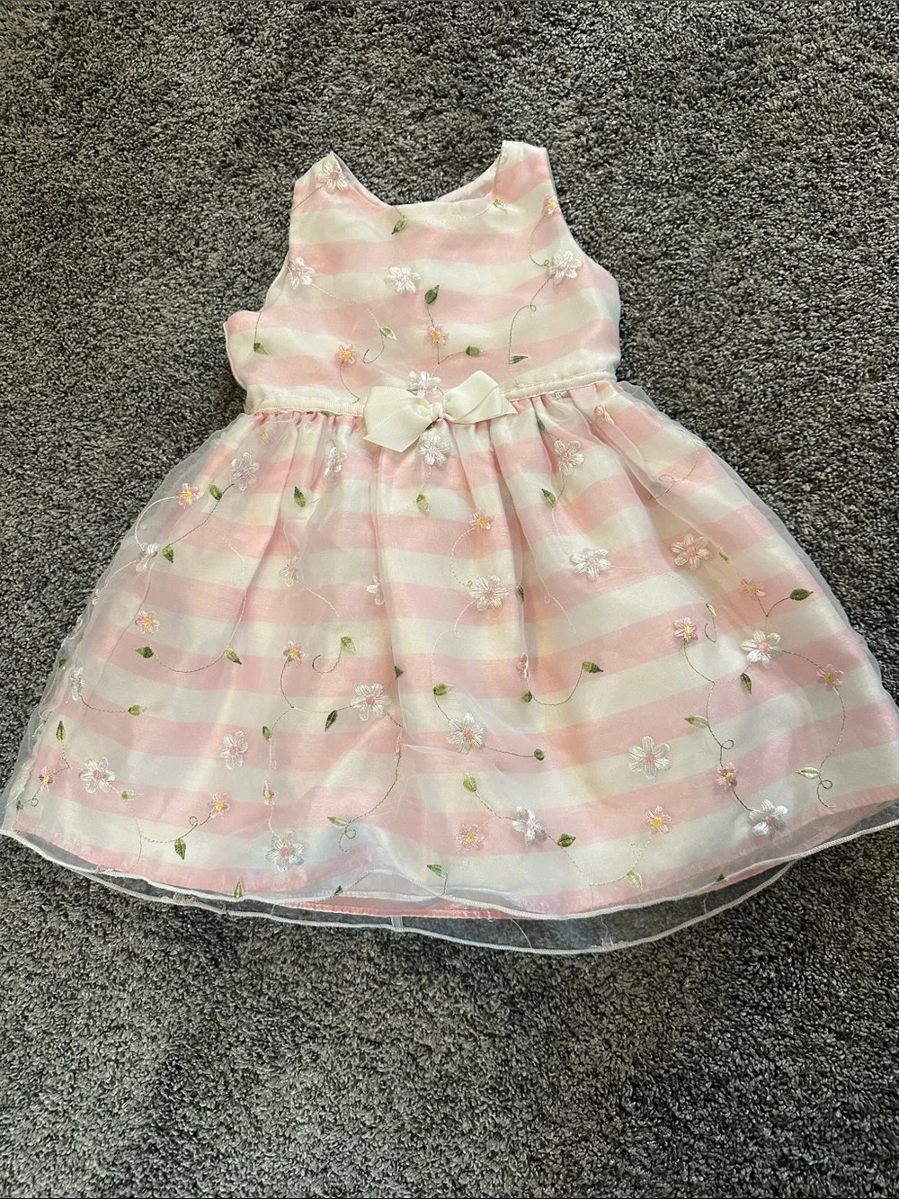 Pink and White Striped Floral Bow Dress
